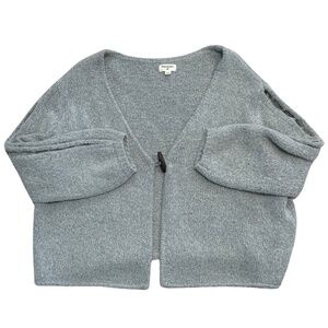 World Market Gray Knit Cardigan One Size Wooden Button Cozy Sweater